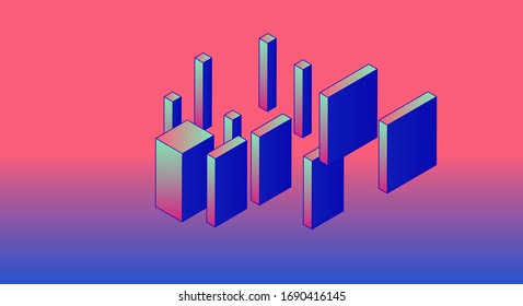 3D graphs, charts, histograms and plots for UI and UX design. Big Data and Statistics concept.