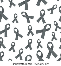 3D-Grau-Bewusstseinsband Nahtlose Muster einzeln auf weißem Hintergrund. Nahtlose und wiederholbare Farbbandmuster für das graue Bewusstsein. Stellt Krankheiten wie Asthma, Hirntumoren und Diabetes dar. Vektorgrafik.