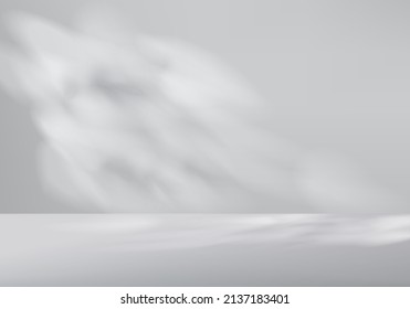 3d gray background product display podium with shadow platform. grey background vector 3d render with white podium. stand to show cosmetic product. Stage showcase on pedestal display white background - Shutterstock ID 2137183401