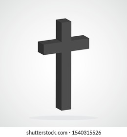 3D gray Christian cross icon isolated. Vector illustration. Abstract Christian cross.