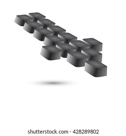 3D gray cube arrow isolated on white background. Demonstration movement direction.