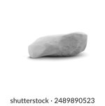 3d gray empty stone podium with rough surface and shadow, isolated on white background. Smooth piece of marble broken off from a rock. Pedestal is ideal for displaying cosmetics. Vector illustration.