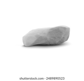 3d gray empty stone podium with rough surface and shadow, isolated on white background. Smooth piece of marble broken off from a rock. Pedestal is ideal for displaying cosmetics. Vector illustration.