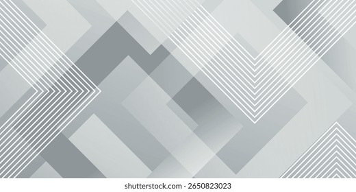 3D gray geometric abstract background on bright space with line effect decoration. Graphic design element concept for web cover, flyer, card or brochure