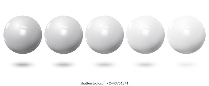 Bolas realistas grises 3D con sombra. Esferas sobre fondo blanco.