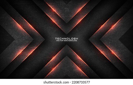 3D gray rough grunge techno abstract background overlap layer on dark space with orange light decoration. Modern graphic design element cutout style concept for banner, flyer, card, or brochure cover