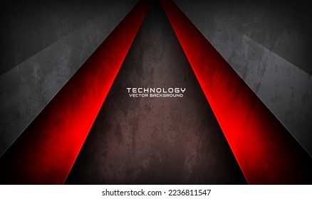 Capa de solapamiento de fondo abstracto de tecno gris áspero 3D sobre espacio oscuro con decoración de rojo caliente. Diseño gráfico moderno concepto de corte de elementos para banner, volante, tarjeta o portada