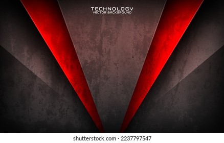 3D gray rough grunge techno abstract background overlap layer on dark space with hot red decoration. Modern graphic design element cutout style concept for banner, flyer, card, or brochure cover