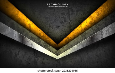 capa de fondo abstracto de tecno gris gris áspero 3D sobre el espacio oscuro con decoración amarillo brillante. Diseño gráfico moderno concepto de corte de elementos para pancarta, tarjeta o portada