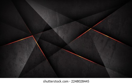 3D gray rough grunge techno abstract background overlap layer on dark space with orange lines decoration. Modern graphic design element cutout style concept for banner, flyer, card, or brochure cover