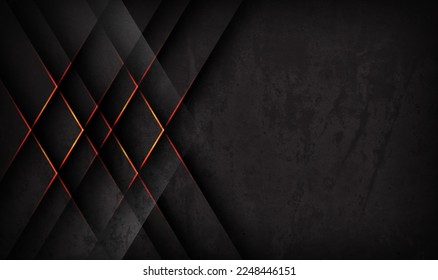 3D gray rough grunge techno abstract background overlap layer on dark space with orange lines decoration. Modern graphic design element cutout style concept for banner, flyer, card, or brochure cover