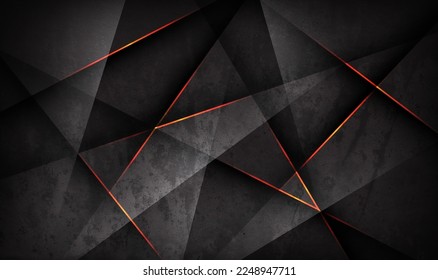 3D gray rough grunge techno abstract background overlap layer on dark space with orange lines decoration. Modern graphic design element cutout style concept for banner, flyer, card, or brochure cover