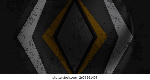 3D gray rough grunge techno abstract background overlap layer on dark space with yellow rhomb decoration. eps 10