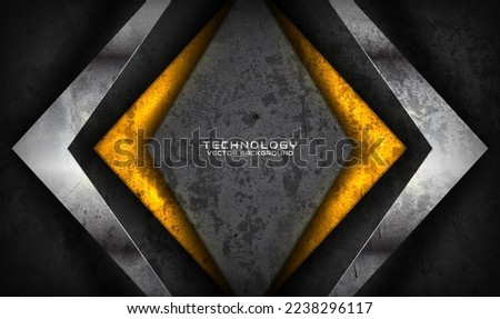 3D gray rough grunge techno abstract background overlap layer on dark space with yellow rhomb decoration. Modern graphic design element cutout style concept for banner flyer, card, or brochure cover