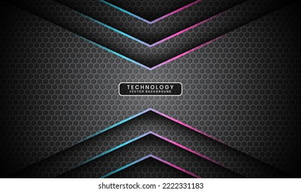 3D gray techno abstract background overlap layer on dark space with blue pink line decoration. Modern graphic design element cutout style concept for banner, flyer, card, or brochure cover