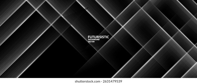Capa de traslape de fondo abstracto techno gris 3D en el espacio oscuro con decoración de efecto cuadrados brillantes. Concepto de estilo de líneas de elemento de Diseño gráfico moderno para Anuncio de Web, volante, tarjeta o cubierta de folleto