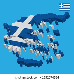 3D Greece map flag vector illustration eps 10