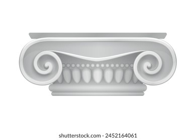 3D Greek column capital, realistic chapiter on pillar of old temple vector illustration