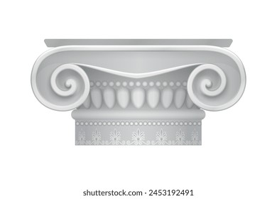 3D Greek column chapiter with marble old pattern and decoration, Ionic order vector illustration