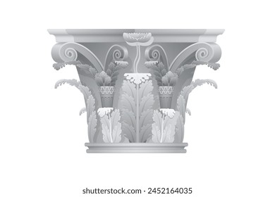 3D Greek pillar, realistic chapiter with stylized acanthus leaves and stalks vector illustration