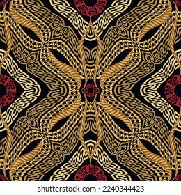 3d greek seamless pattern. Ornamental vector background. Repeat modern intricate ornaments. Tribal ethnic style  design. Luxury ornate backdrop. Greek key, meanders, ropes, circles. Endless texture.