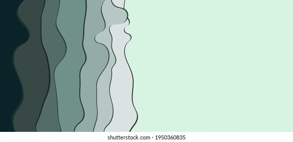 3D green abstract background, pastel green paper cut shapes. Vector, horizontal design layout. Presentations, flyers, posters and invitations. Environment, ecology, nature concept. Place for text