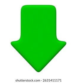 3D green arrow down. Plastic mouse cursor for infographic or business concept. Stock vector illustration on isolated background