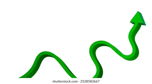 Seta Verde 3D Isolada Em Plano De Fundo Branco. Banner financeiro abstrato. Gráfico do Mercado de Ações. Ilustração de vetor