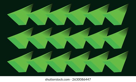 3D Green Arrows Abstract Geometry Background. Dynamic Gradient. Vector Neon Triangle Business Cover. Technology Concept with Minimal Optical Illusion Graphics. Digital Tech Aesthetic. Pixel Texture.