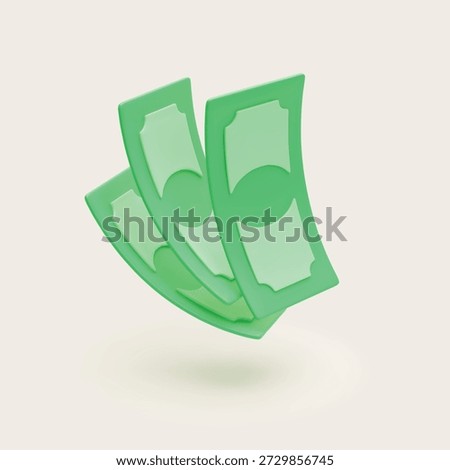 3D green banknotes. Fan of three realistic banknotes. Money management and financial saving concept. Vector paper currency cash payment.