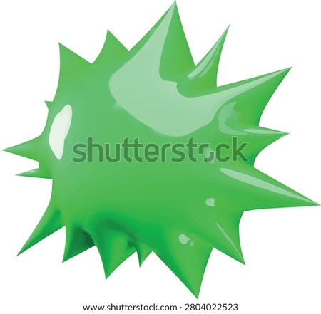 3D green blob cartoon plastic style vector icon. Abstract blot, paint splash with curved sharp edges. Realistic bright slime, jelly stain, liquid drip. Goo mucus smudge. Glossy dribble design element