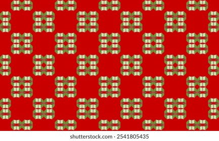 3D green block  geometric pattern on red background, Diagonal Chess Tile. Diagonal Chess green Tile., green block on red background seamless repeat pattern, replete image design for fabric X'Mas print