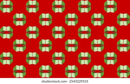 3D green block geometric pattern on red background, Diagonal Chess Tile. Diagonal Chess green Tile., green block on red background seamless repeat pattern, replete image design for fabric X'Mas print