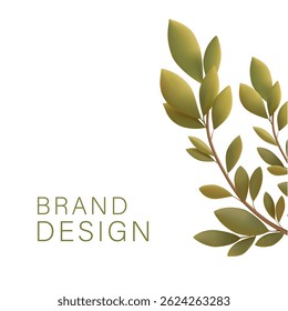 3D green branches with leaves. Modern eco banner for advertising eco brands, goods, and products. Vector illustration.