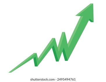 3D green business arrow graph going up volatile market graph