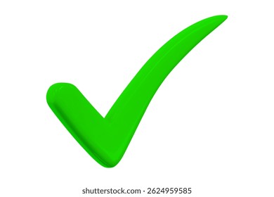 Icono de marca de verificación verde 3D. Estilo de dibujos animados. Ilustración vectorial de stock sobre fondo aislado. 