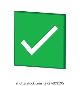 Vector de icono de marca de verificación verde 3D. Botón cuadrado con garrapata blanca. Signo de éxito para el Estado aprobado, respuesta correcta, votación, lista de verificación completada, validación, Acuerdo, aceptación y elección correcta.