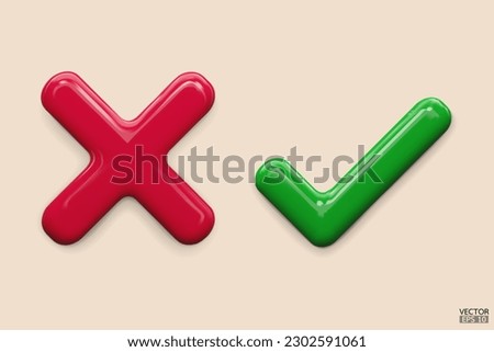 3D green Checkmark and red X mark icon. Checkmark right symbol, tick sign. check and uncheck for web and mobile apps. 3D vector illustration.