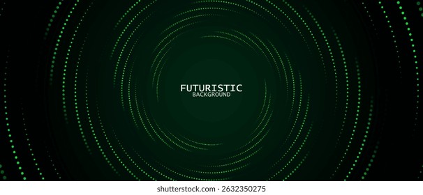 3D green circles techno background. Big data visualization on dark space with dotted lines shape effect decoration. Modern graphic design element dots style concept for flyer, card, or brochure cover