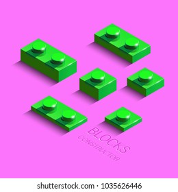 3d green constructor from lego brick on pink background. 3d constructor from lego bricks
