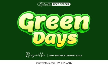 Efecto de texto de estilo de texto de días verdes 3D Efecto de texto editable de Plantilla