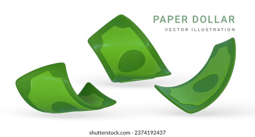 Dólar verde 3D al estilo de las caricaturas. Objeto comercial y financiero para el diseño de pancartas. Ilustración vectorial.