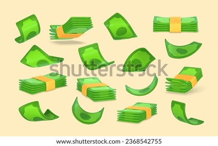 3D green dollars in cartoon style. Business and finance object for banner design. Vector illustration.
