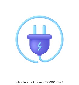 3D Green energy illustration. Alternative energy concept, clean energy production methods. Renewable energy concept. Eco green electric plug with leaves icon. Modern vector in 3d style.