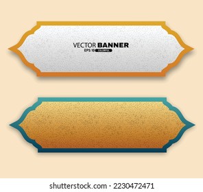 3D-grüner und goldener islamischer Banner auf arabesken Design mit Textur, Vektorgrafik. 3D-Rahmen, Textfeld, Banner-Vorlage mit islamischem Design.