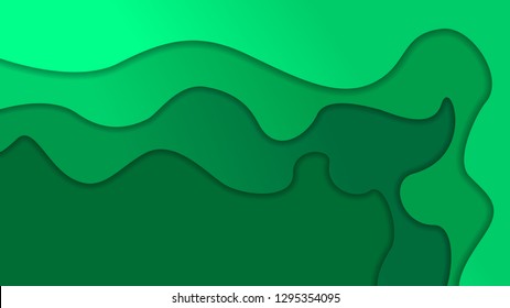 3D green gradient layers abstract background. Vector design for business presentations, flyers, posters and invitations. Colorful carving art with shadows.