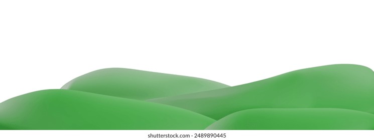 3D green grass playground plastic style vector render illustration. Cartoon volumetric field or lawn land scene. Realistic hill or meadow landscape. Summer nature design background plasticine texture