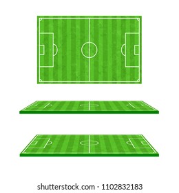 3D Green grass soccer field set on white background vector illustration