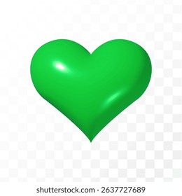 3d green heart isolated on transparent background. Love realistic inflatable symbol