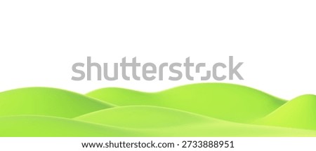 3D green hills and grass field background. Render or grassy hills perfect for children projects, outdoor games and eco concepts. Spring or summer nature landscape podium with meadow, valley Vector bg